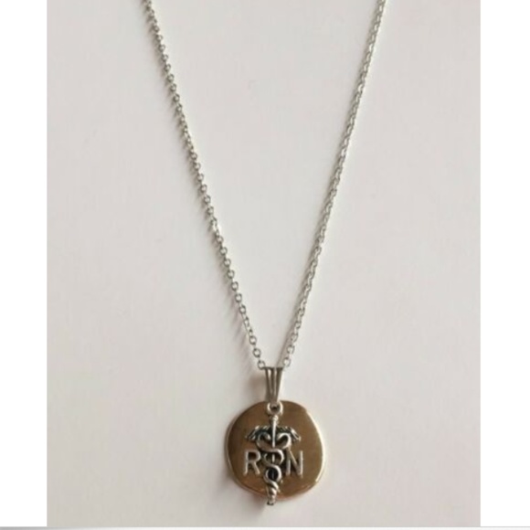 Nursing Caduceus RN Necklace 2 Tone Silver Gold Plated 18" Nurse Graduation Gift - Picture 6 of 9